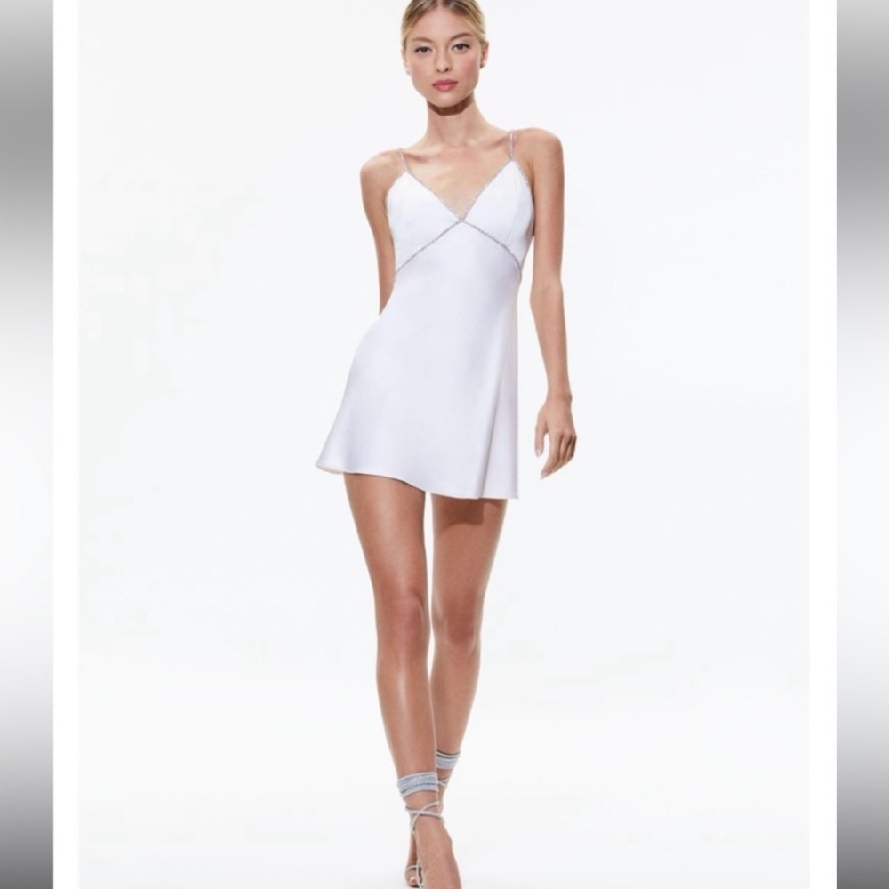 Alice + Olivia white satin mini dress